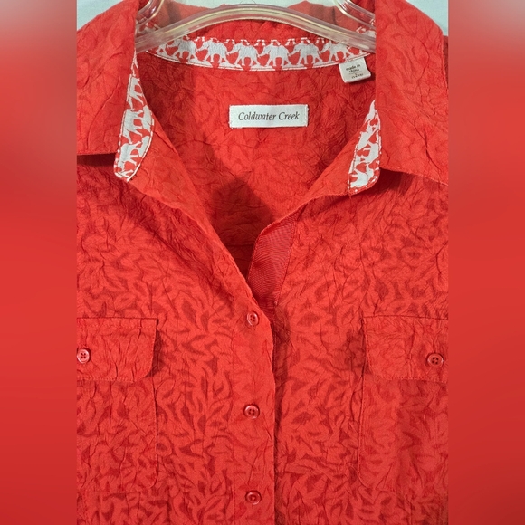 Coldwater Creek Women's Reddish Orange Semi-Sheer Blouse Size Large 14-16 - Picture 2 of 6